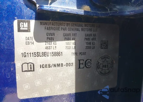 2014 Chevrolet Impala 1Lt z USA, uszkodzony, nr VIN 1G1115SL8EU158861